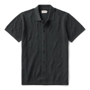 The Button Down Polo in Charcoal Herringbone