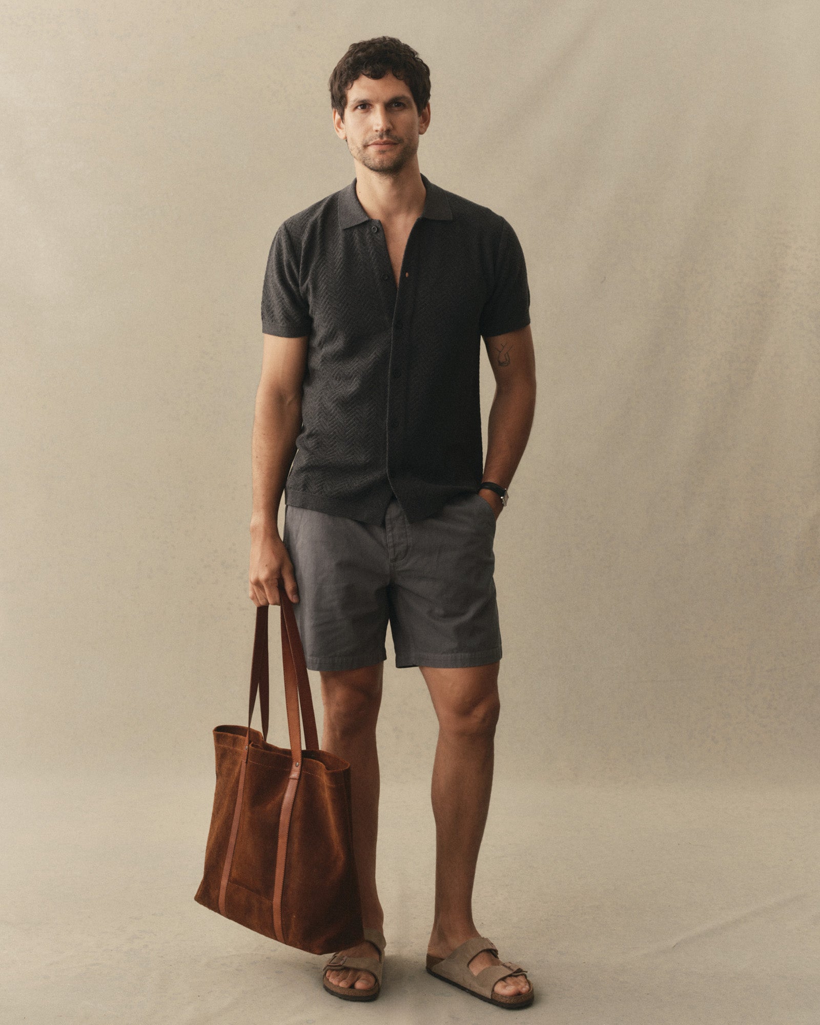 The Button Down Polo in Charcoal Herringbone - Image 3