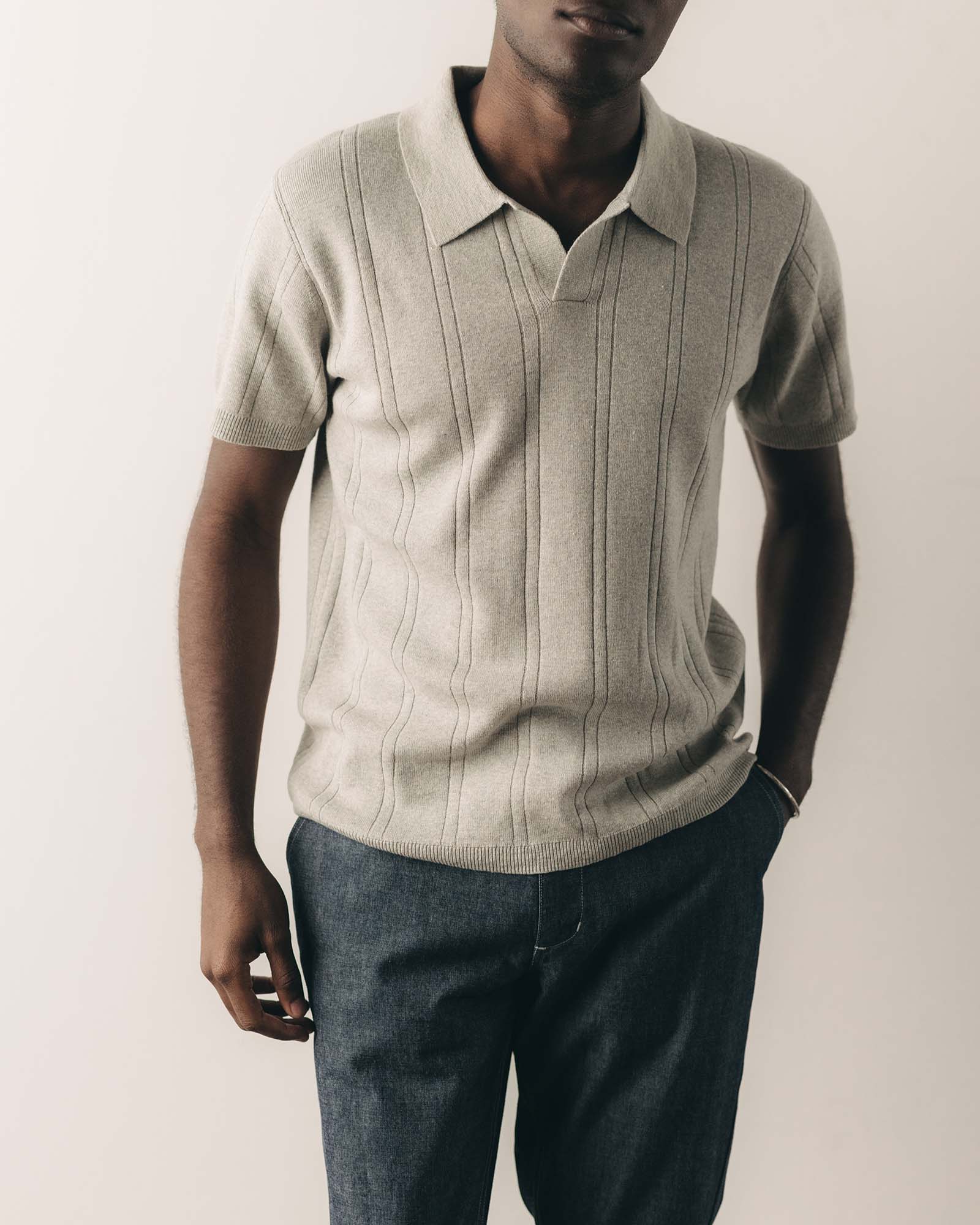 The Valencia Sweater Polo in Heather Grey Rib - Image 2