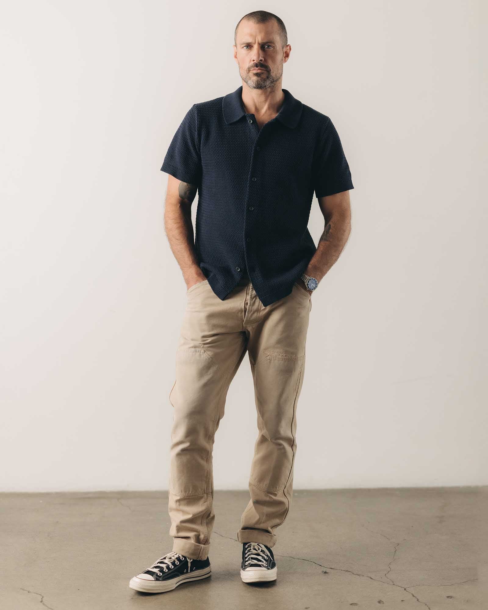 The Button Down Polo in Dark Navy Crochet - Image 2