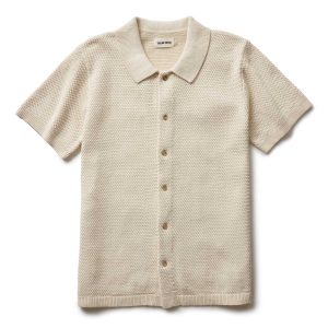 The Button Down Polo in Heather Oat Crochet