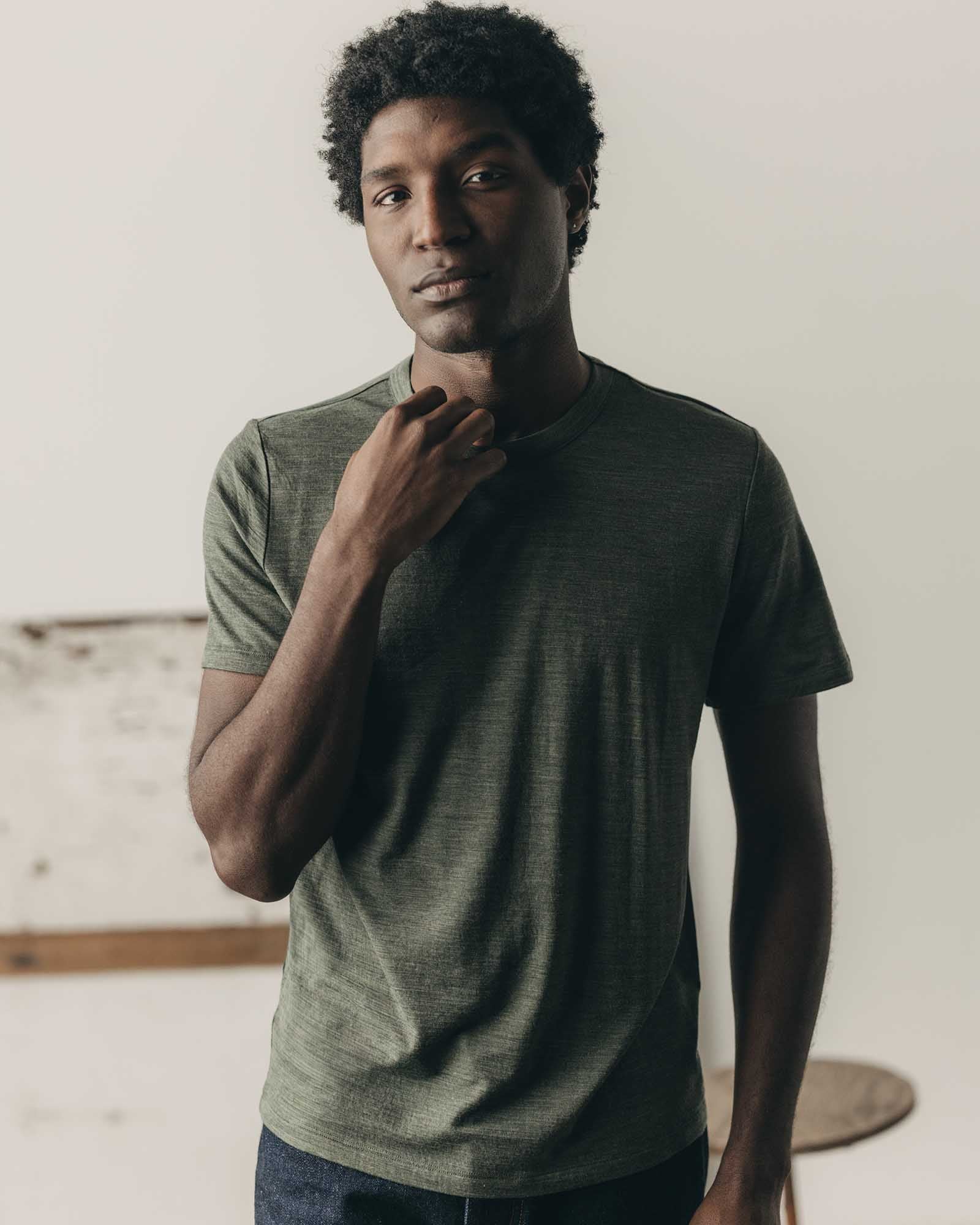 The Merino Tee in Heather Army - Image 2