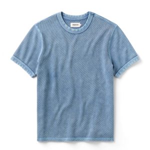 The Organic Cotton Short Sleeve Crew in Washed Blue Waffle