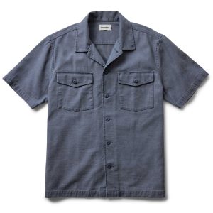 The Short Sleeve Surplus Shirt in Navy Reverse Sateen