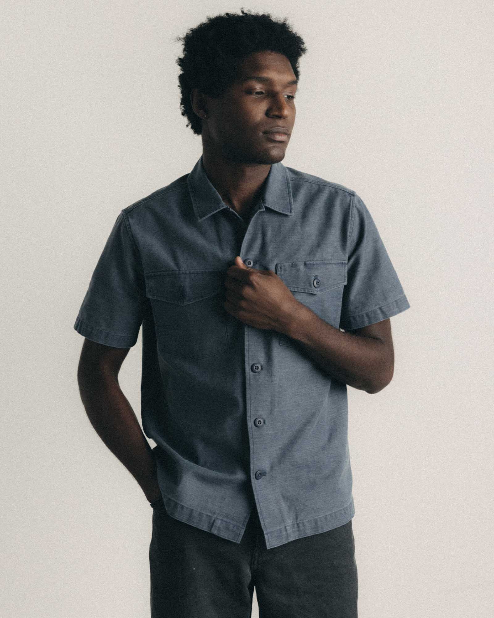 The Short Sleeve Surplus Shirt in Navy Reverse Sateen - Image 2