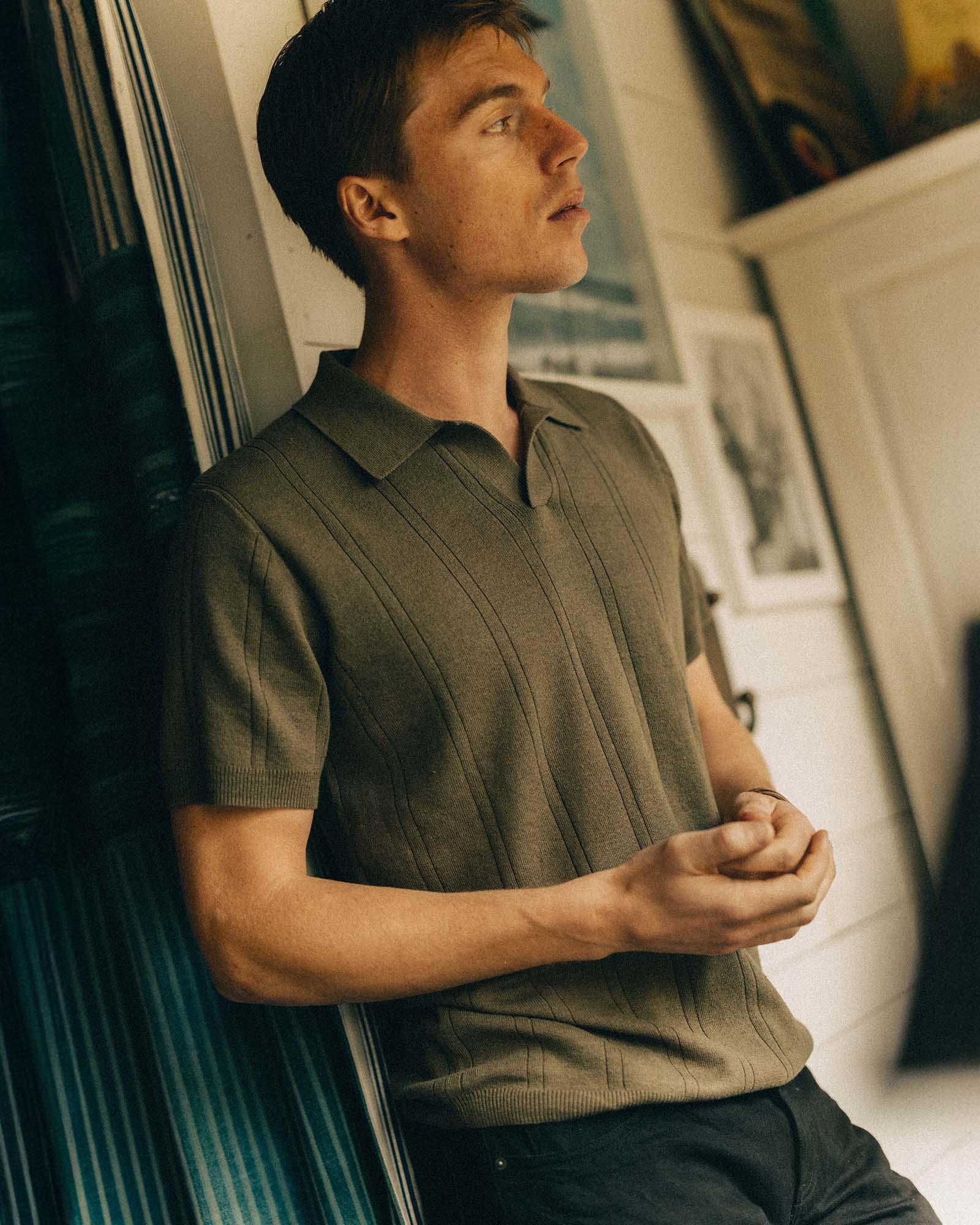 The Valencia Sweater Polo in Heather Cilantro Rib - Image 2