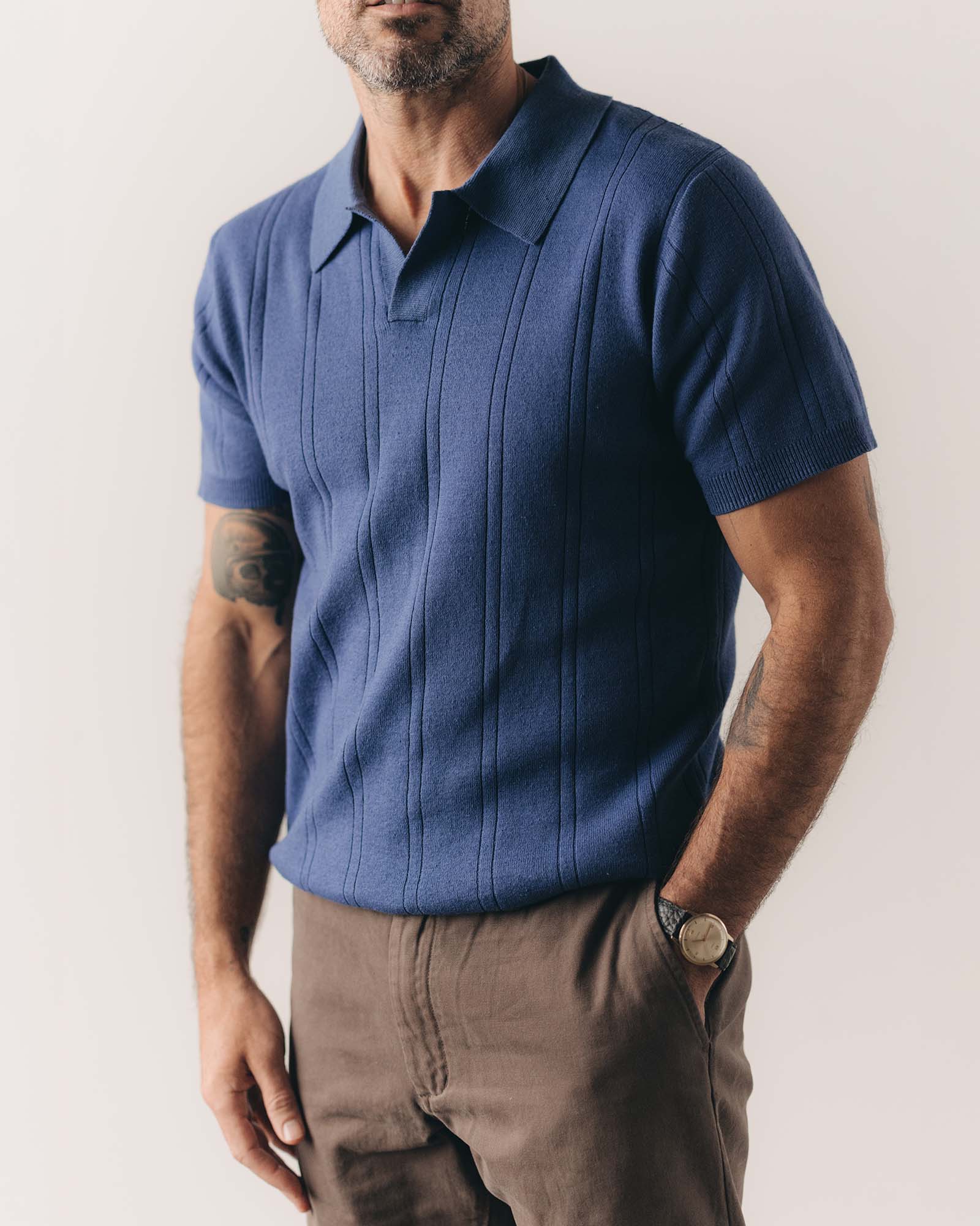 The Valencia Sweater Polo in Heather Clear Blue Rib - Image 2