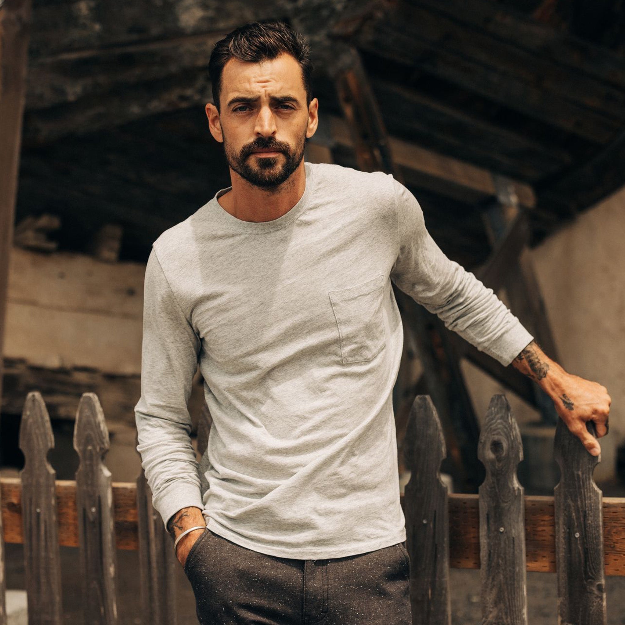 The Cotton Hemp Long Sleeve Tee in Heather Grey - Image 2