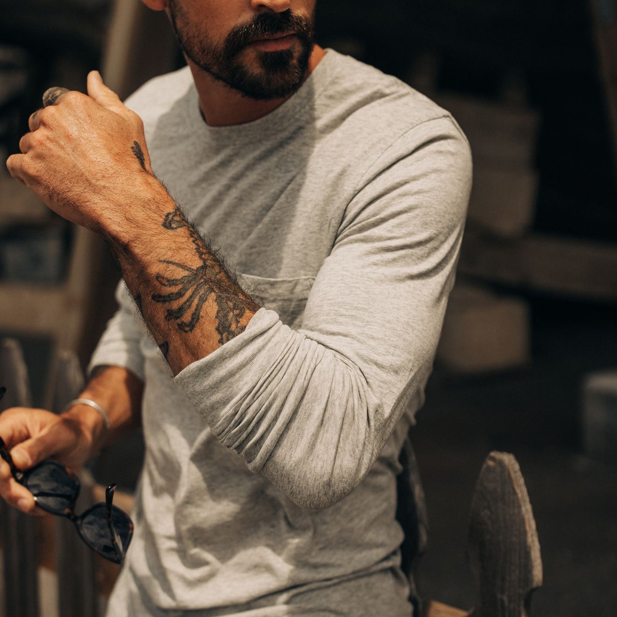 The Cotton Hemp Long Sleeve Tee in Heather Grey - Image 4