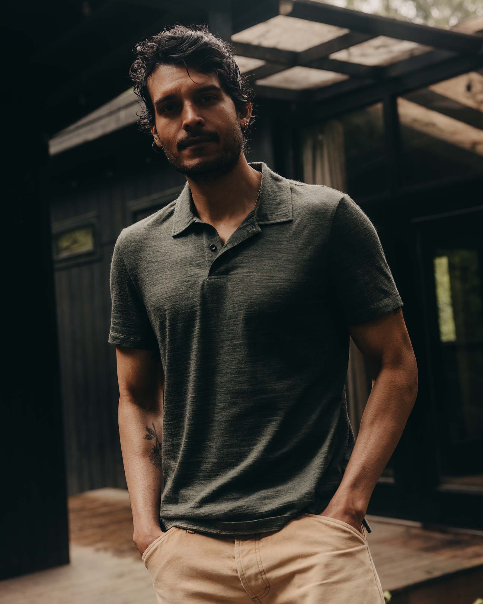 The Merino Polo in Heather Army - Image 2