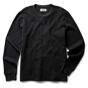 The Organic Cotton Crew in Faded Black Waffle