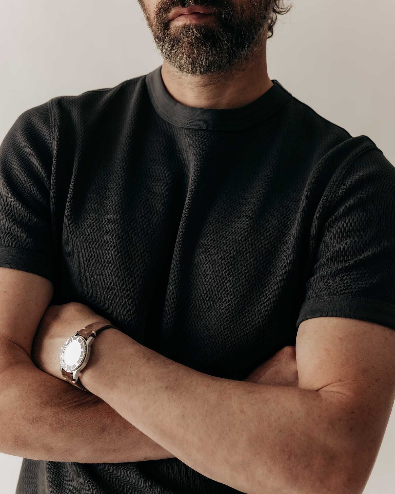 The Organic Cotton Short Sleeve Crew in Faded Black Waffle - Image 2