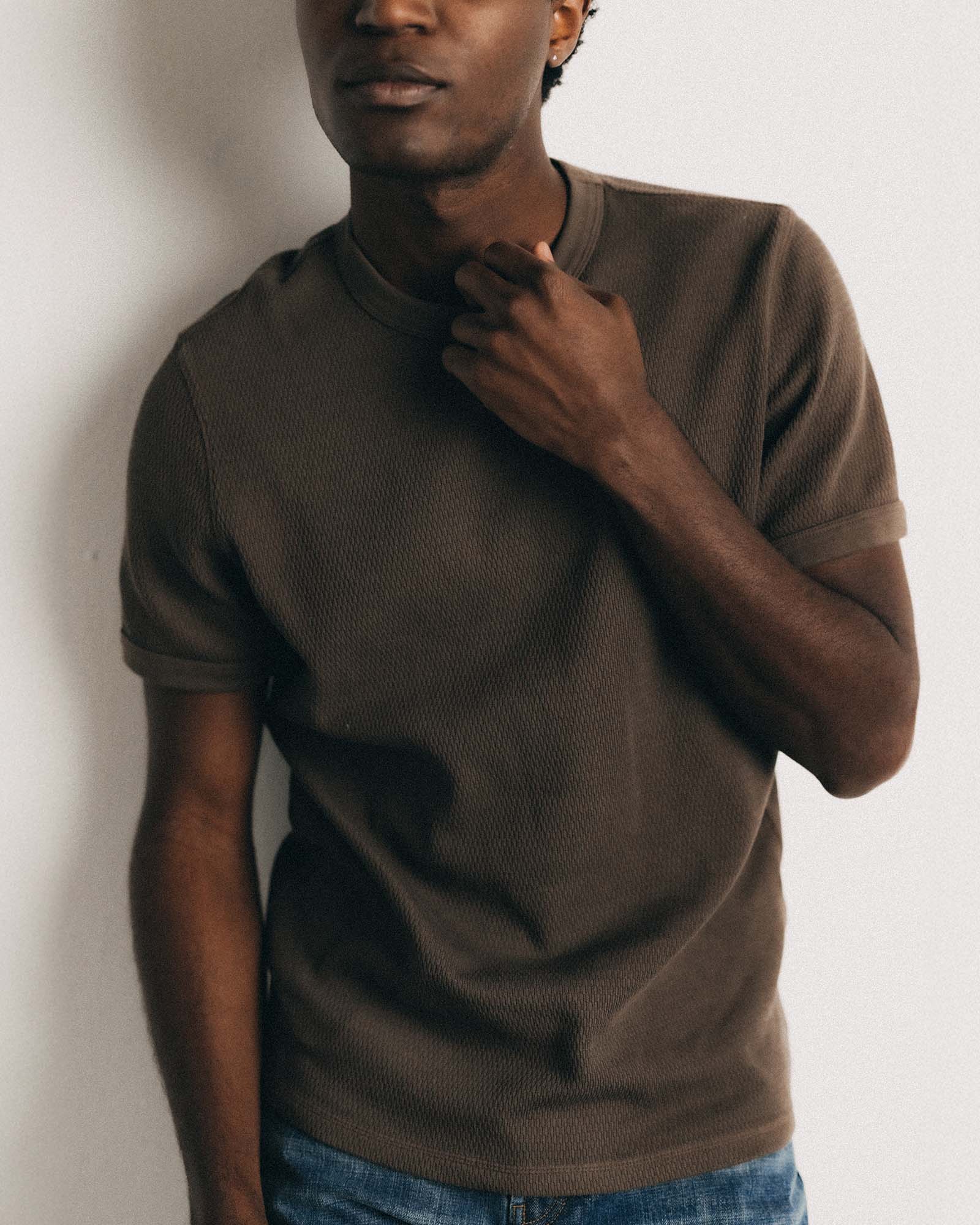 The Organic Cotton Short Sleeve Crew in Fatigue Olive Waffle - Image 2