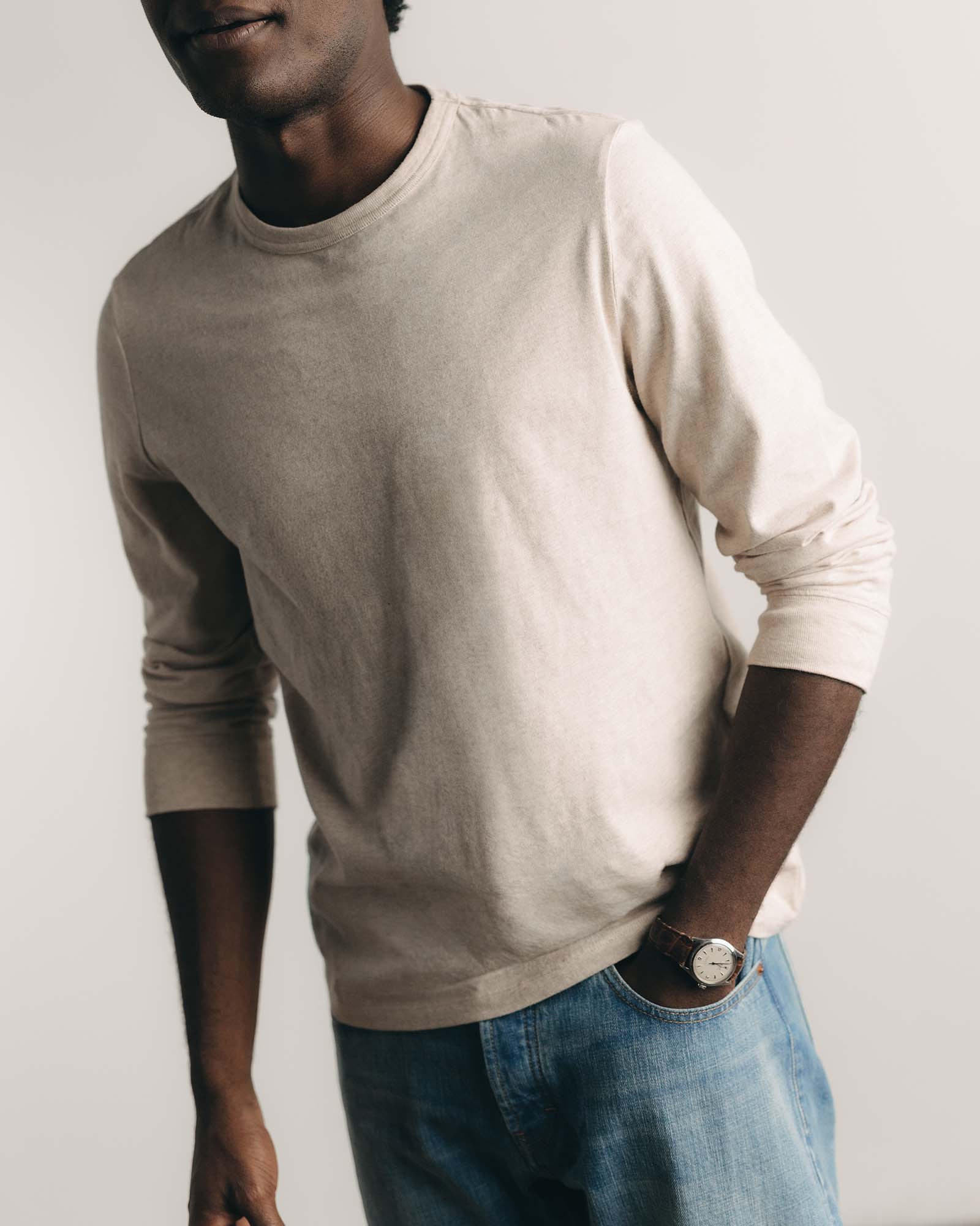 The Organic Cotton Long Sleeve Tee in Heather Oat - Image 2